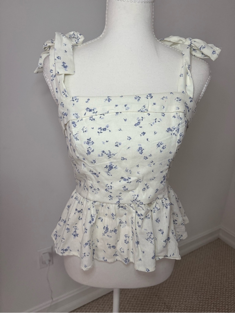 Trixxi White Peplum Camisole with Blue Floral Print